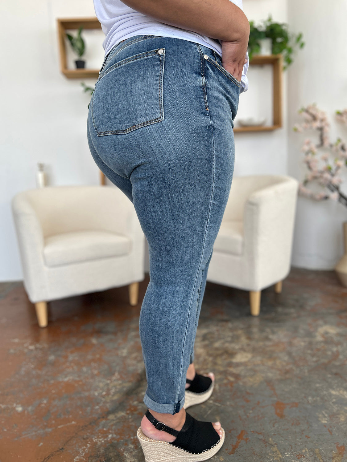 Judy Blue Full Size Cuffed Hem Slim Jeans - online only