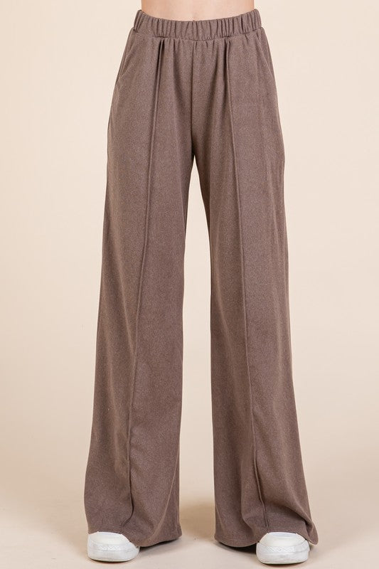 Elastic Waist Wide Leg Pants with Pockets - online only