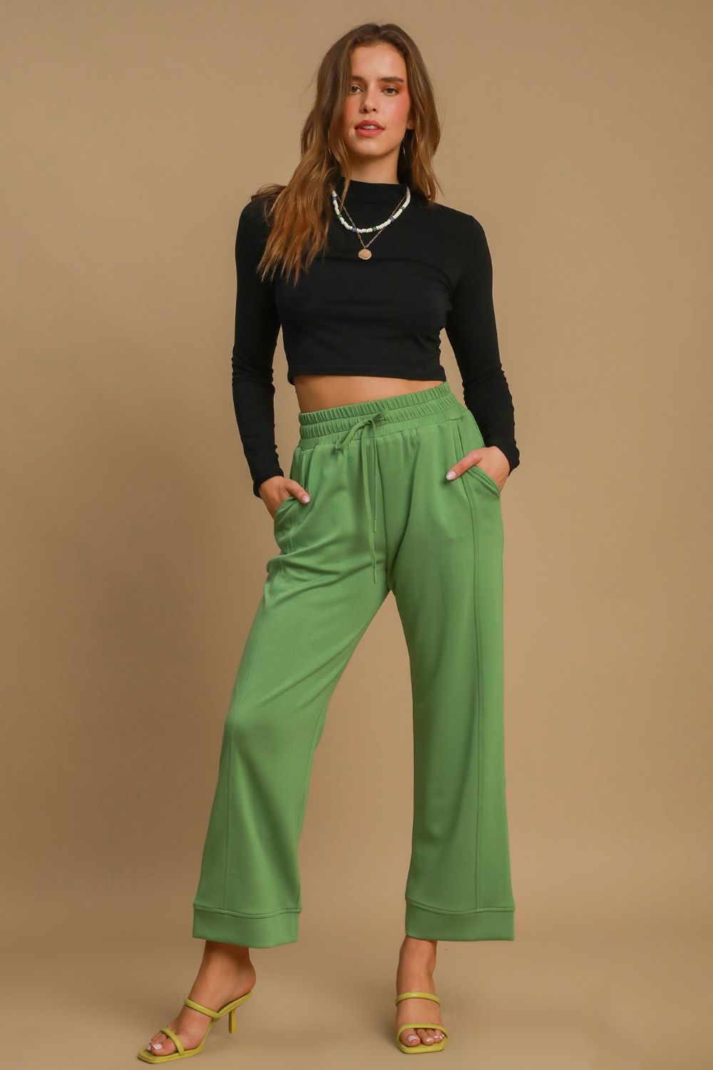 Drawstring Wide Leg Pants with Pockets - online only