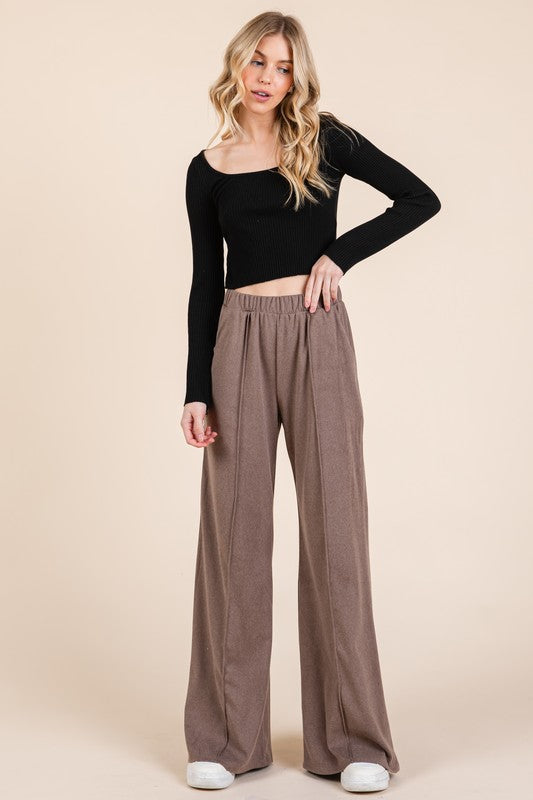 Elastic Waist Wide Leg Pants with Pockets - online only