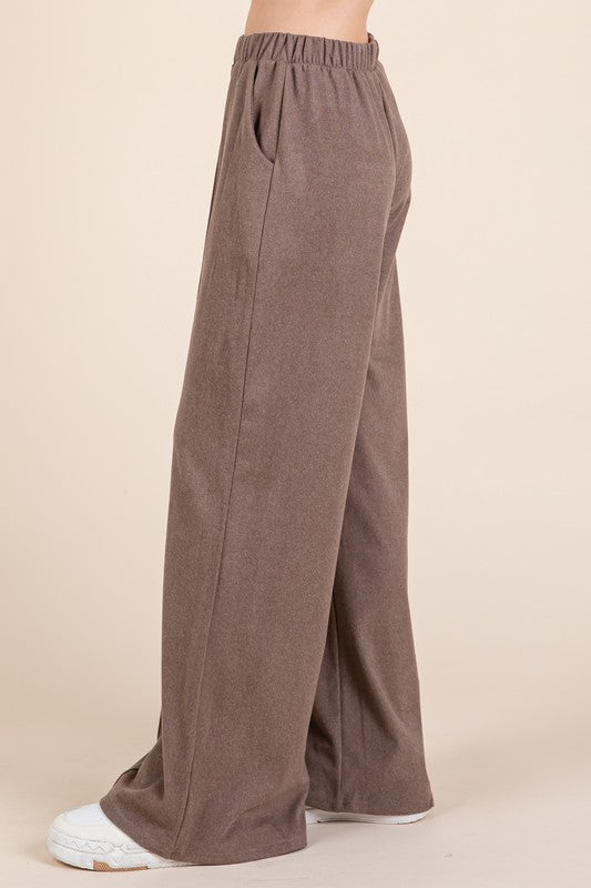 Elastic Waist Wide Leg Pants with Pockets - online only