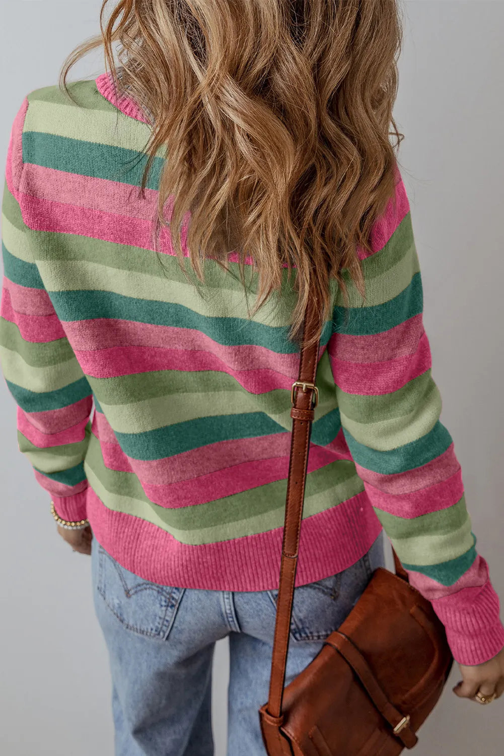 Striped Round Neck Long Sleeve Sweater - online only