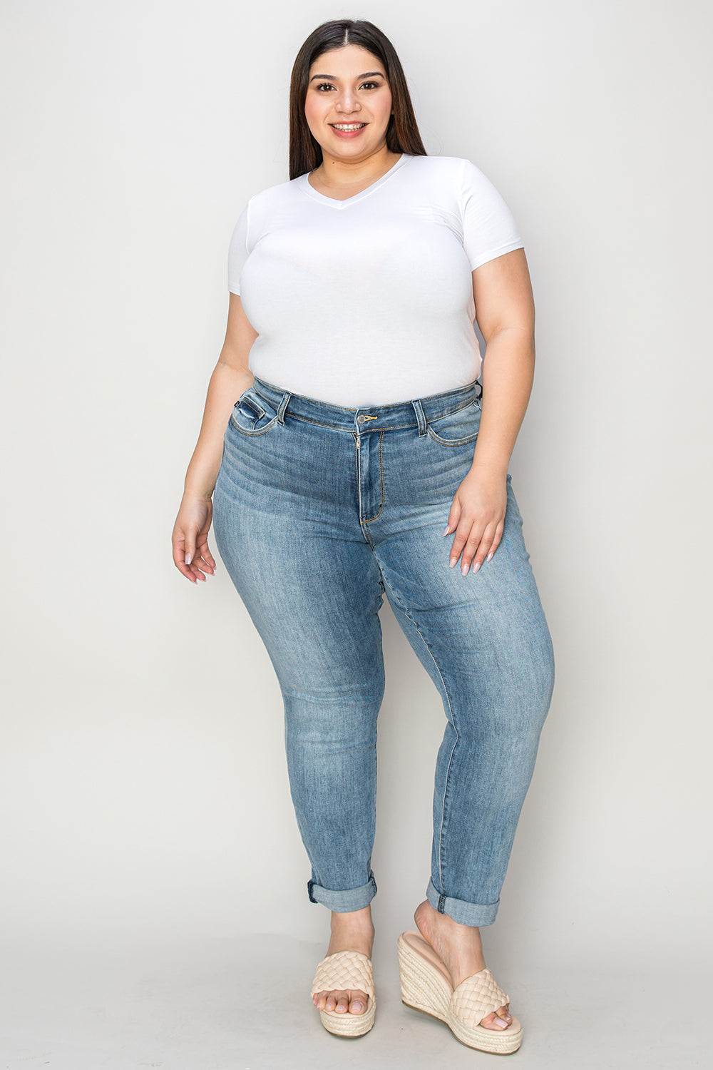 Judy Blue Full Size Cuffed Hem Slim Jeans - online only