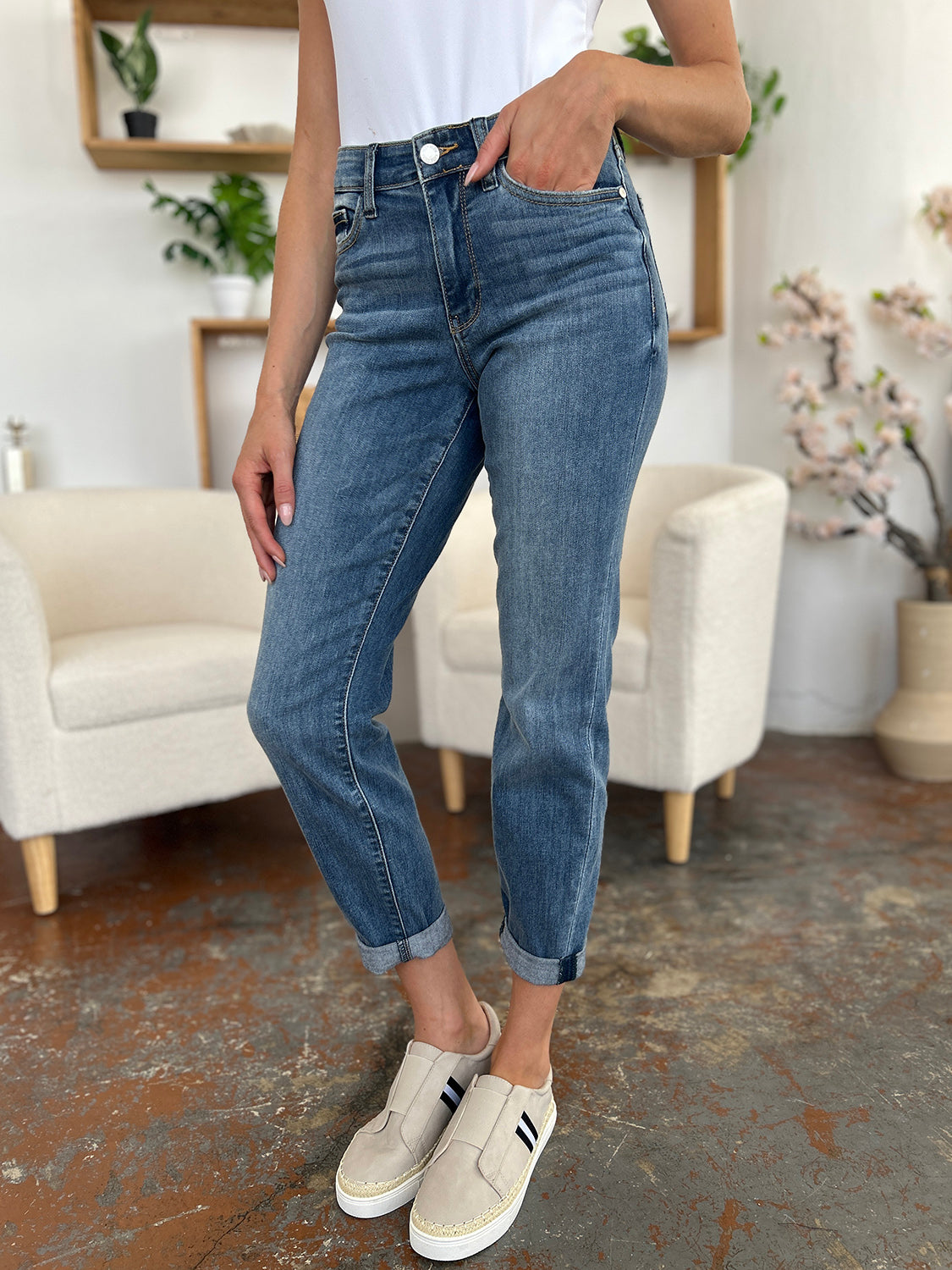 Judy Blue Full Size Cuffed Hem Slim Jeans - online only