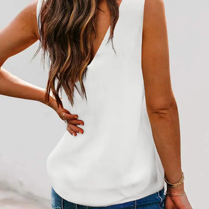 White V-Neck Loose Tank