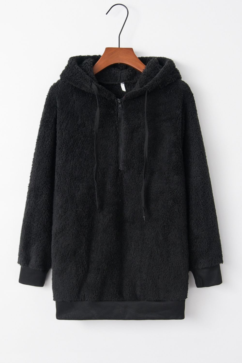 Full Size Quarter-Zip Drawstring Teddy Hoodie - online only