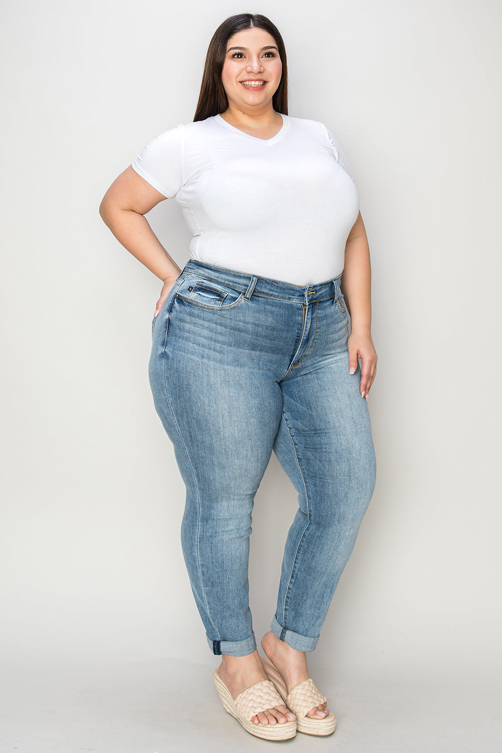 Judy Blue Full Size Cuffed Hem Slim Jeans - online only