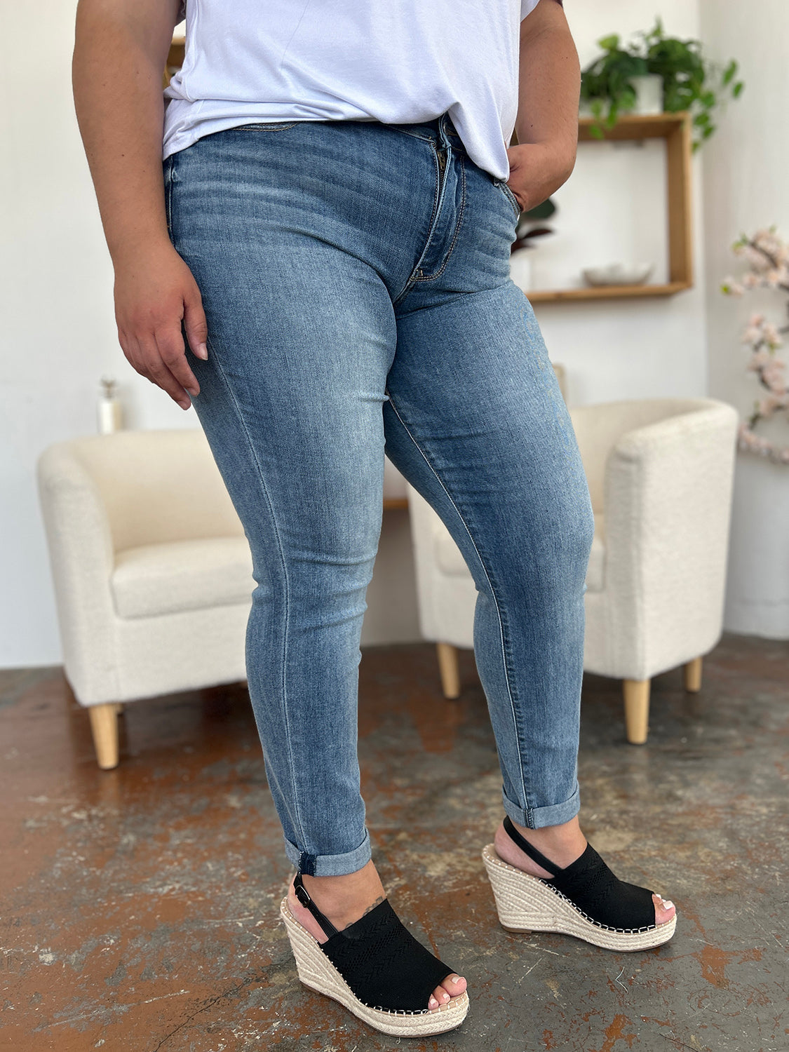 Judy Blue Full Size Cuffed Hem Slim Jeans - online only