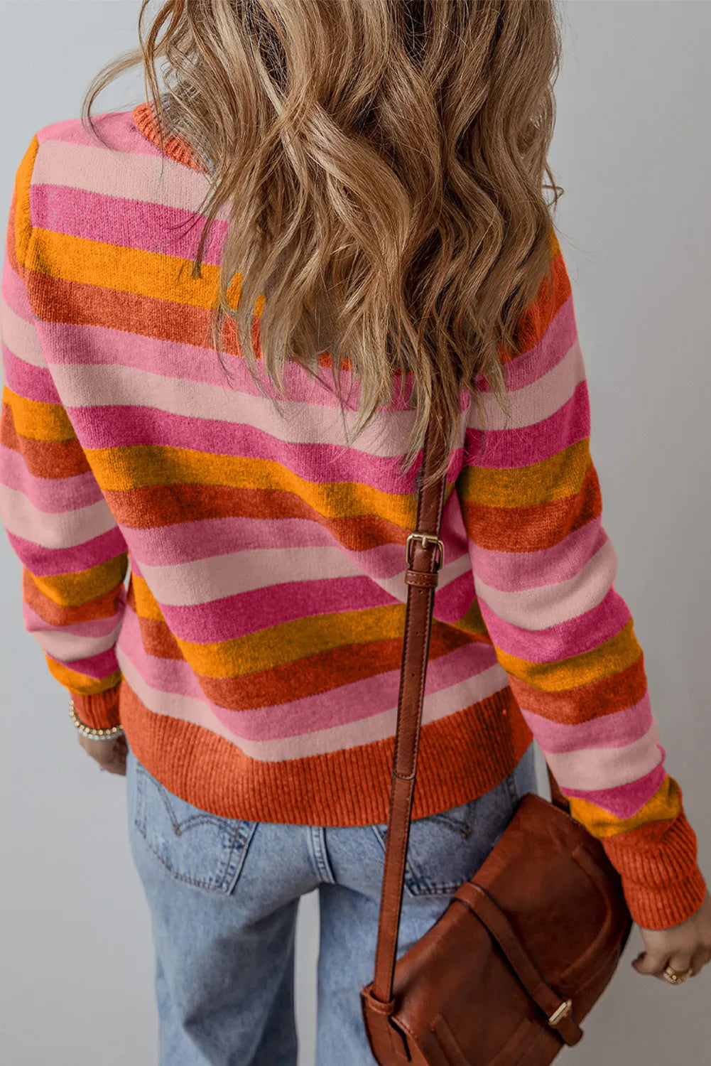 Striped Round Neck Long Sleeve Sweater - online only