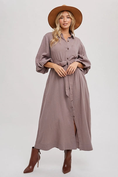 Belted Dress w/Bubble Sleeve