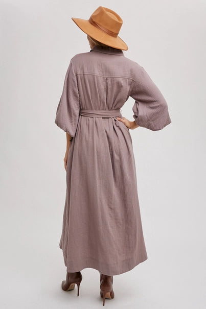 Belted Dress w/Bubble Sleeve