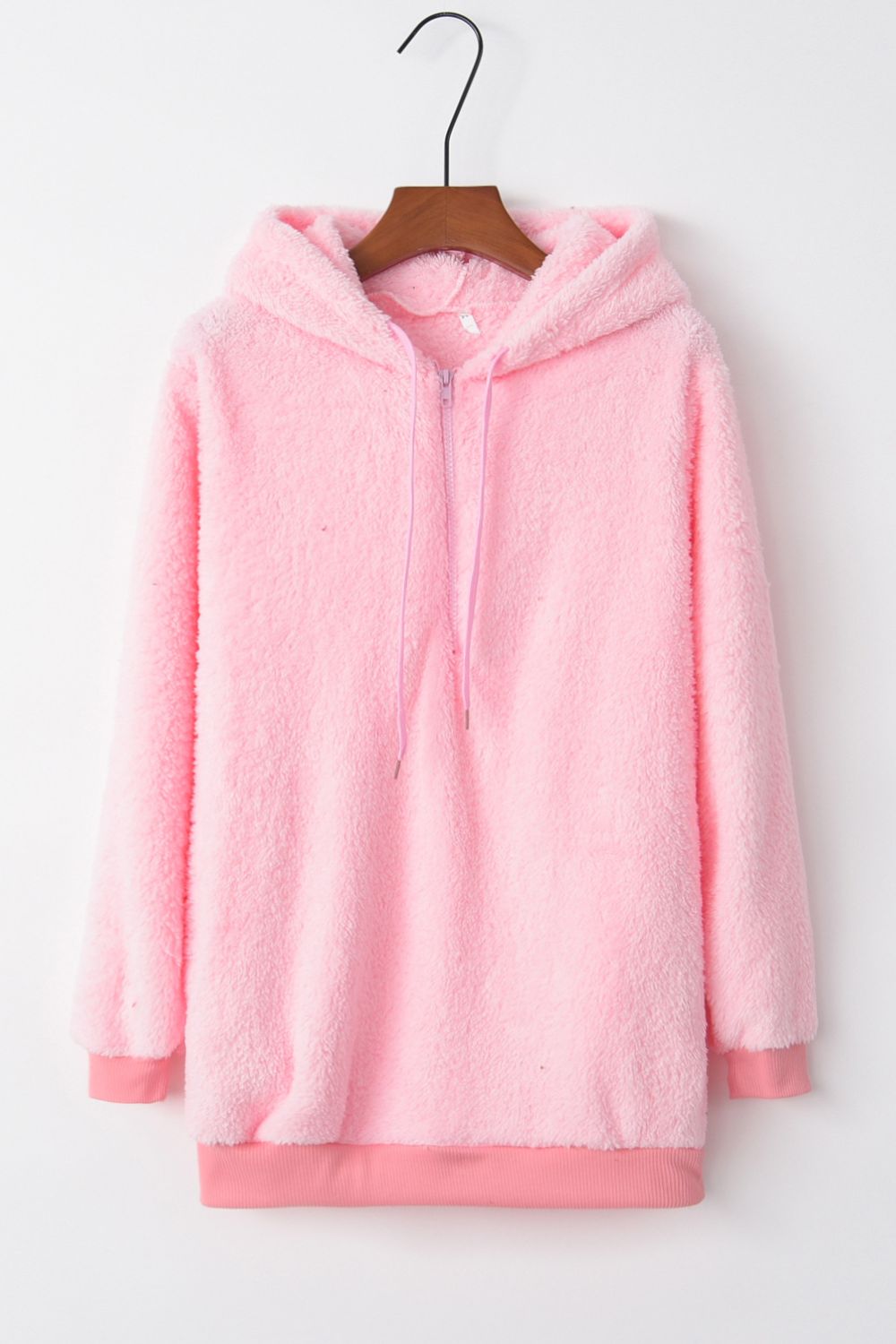 Full Size Quarter-Zip Drawstring Teddy Hoodie - online only