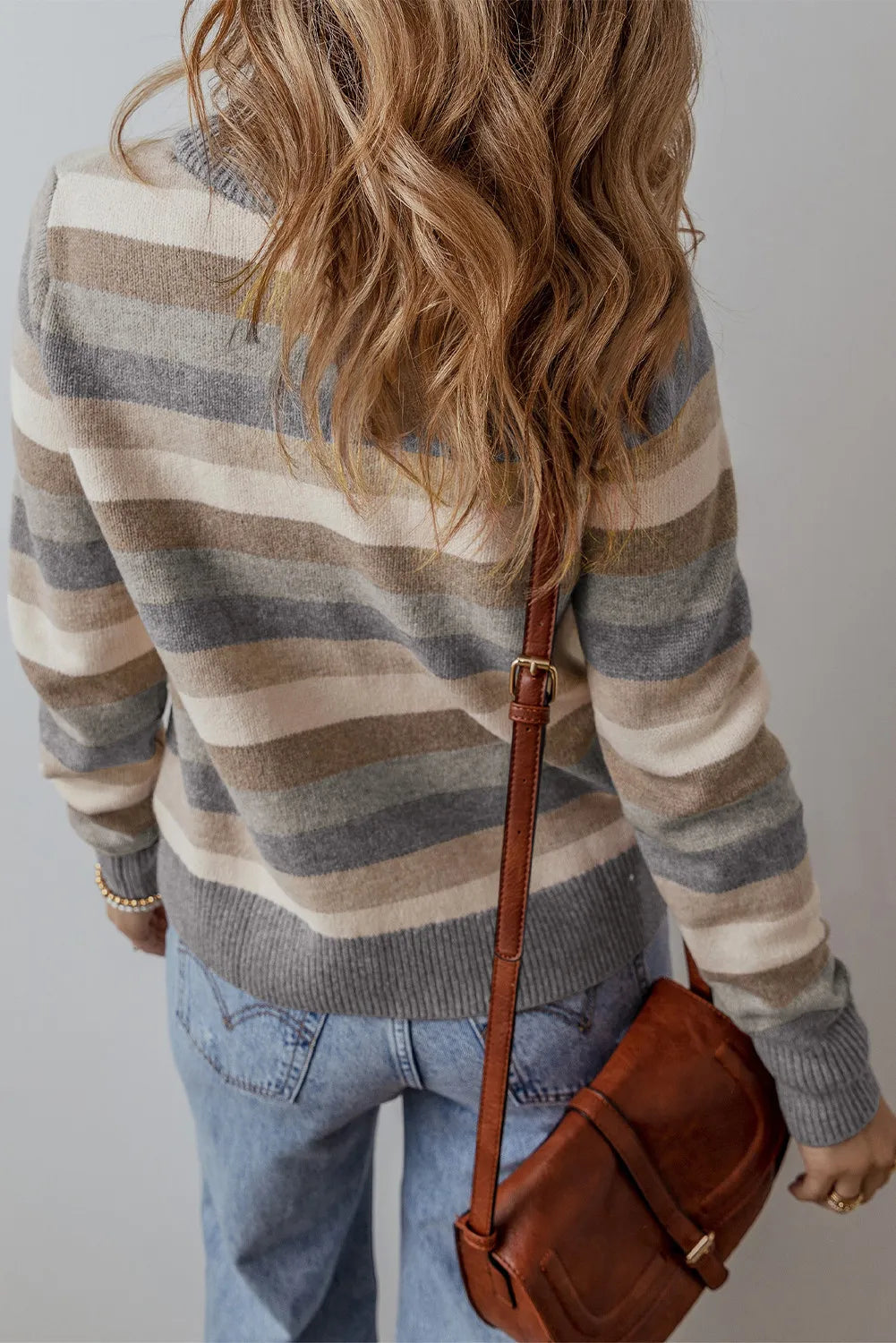 Striped Round Neck Long Sleeve Sweater - online only