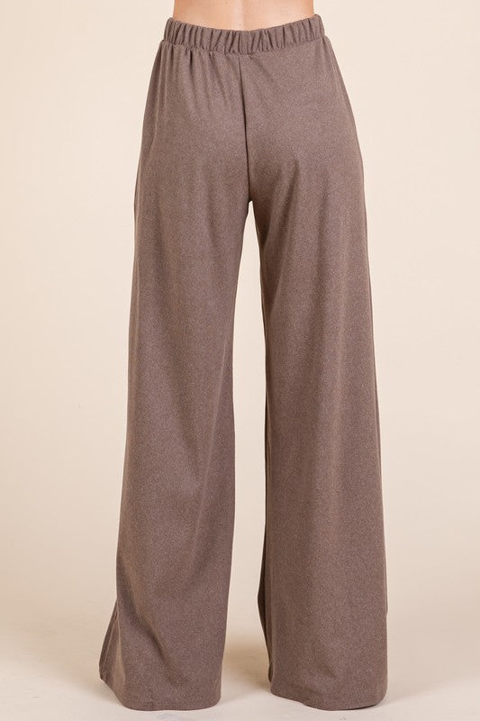 Elastic Waist Wide Leg Pants with Pockets - online only