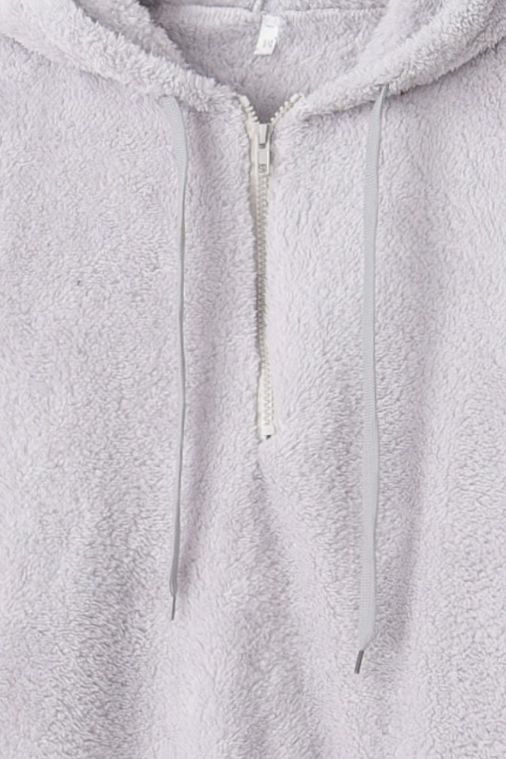 Full Size Quarter-Zip Drawstring Teddy Hoodie - online only