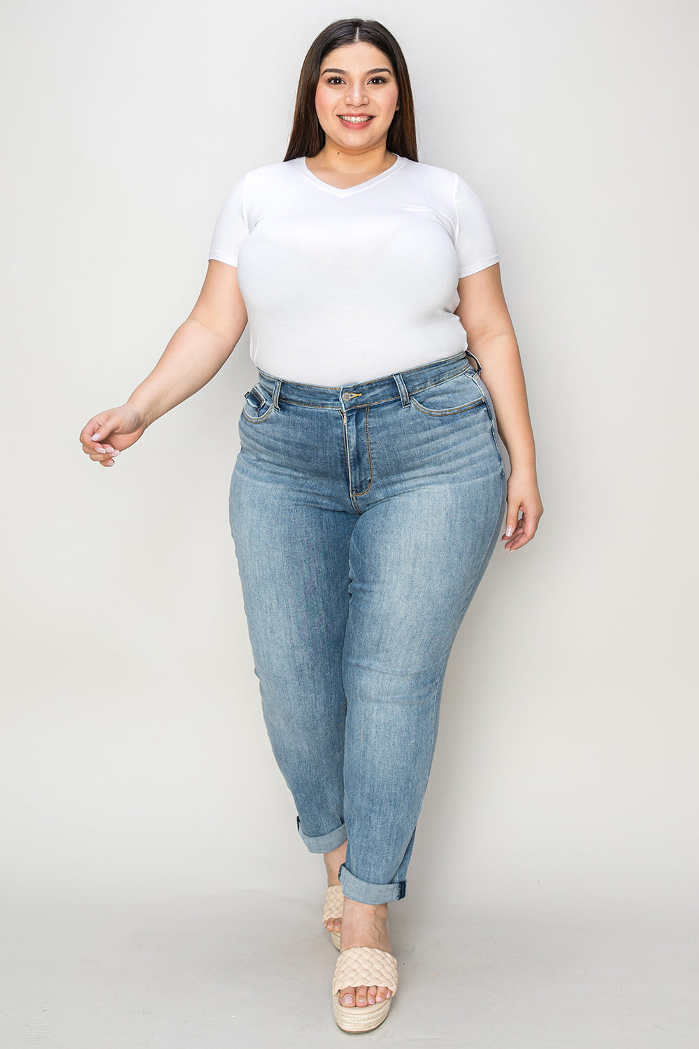 Judy Blue Full Size Cuffed Hem Slim Jeans - online only