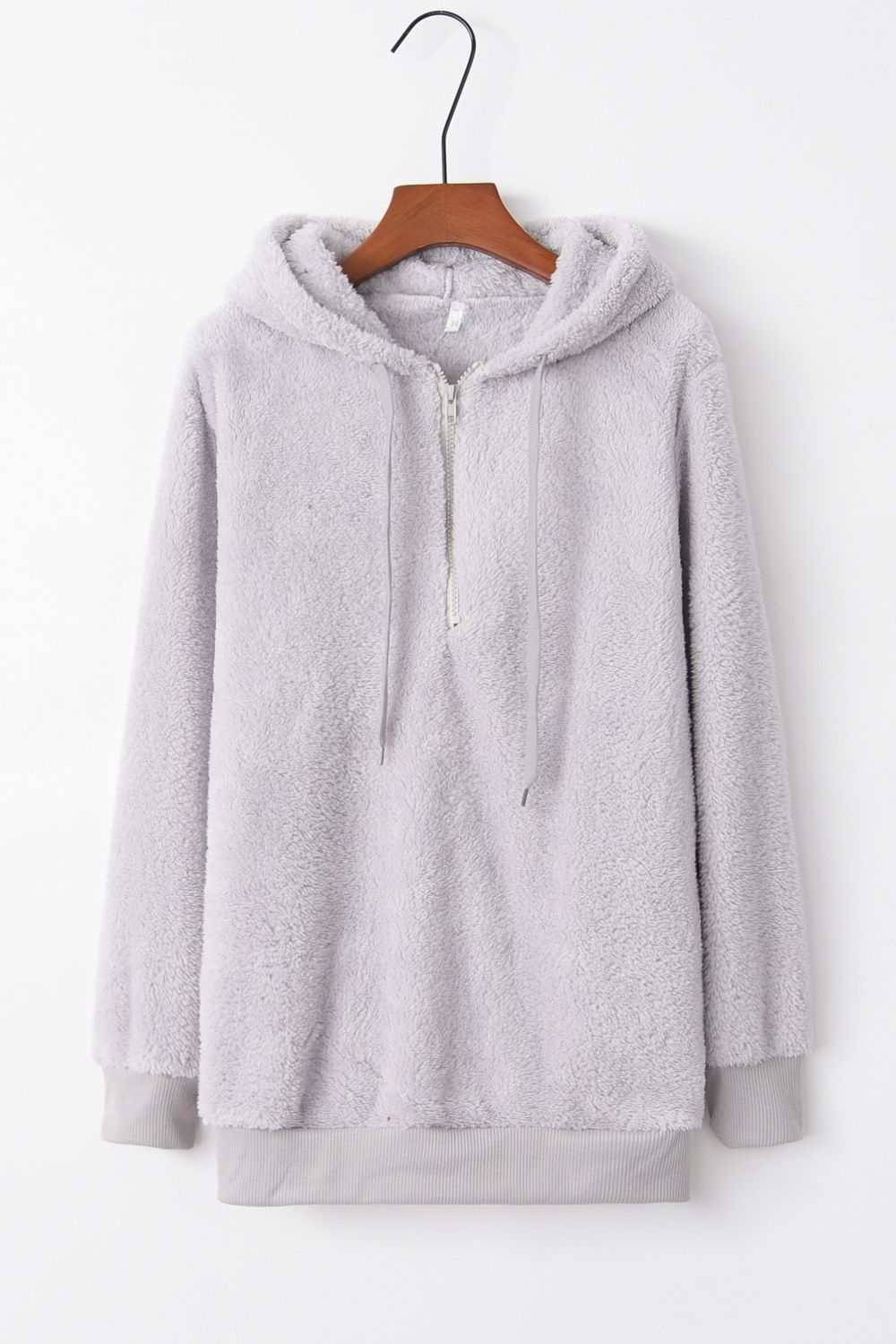 Full Size Quarter-Zip Drawstring Teddy Hoodie - online only